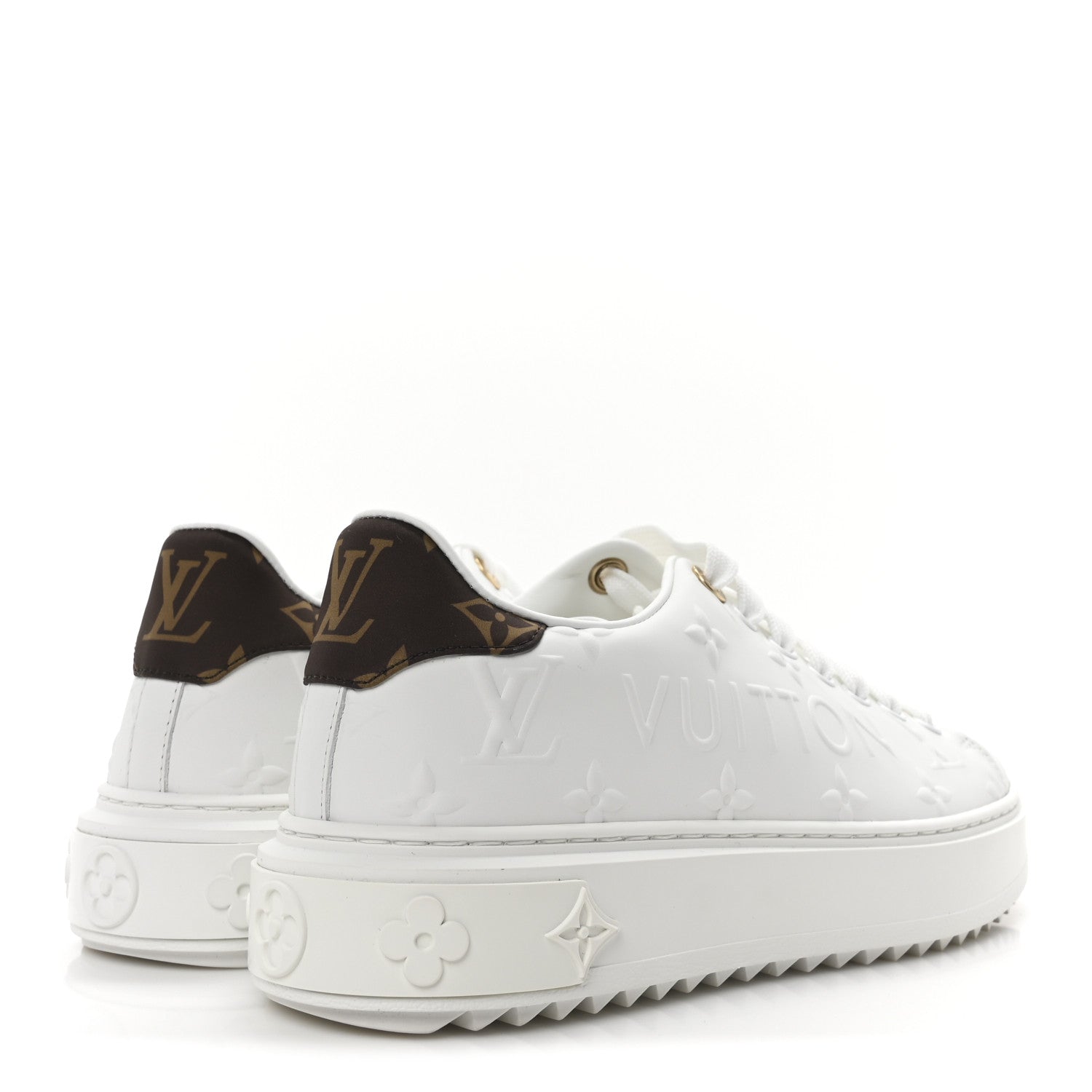 Louis Vuitton Lambskin Embossed Monogram Time Out Sneakers 37 White 5 of 10
