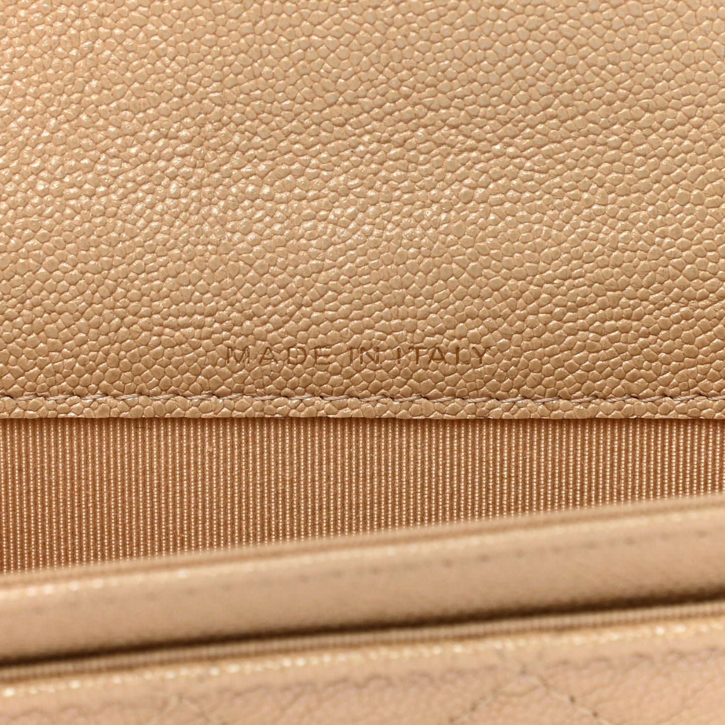 Iridescent Caviar Quilted Flap Card Holder Beige