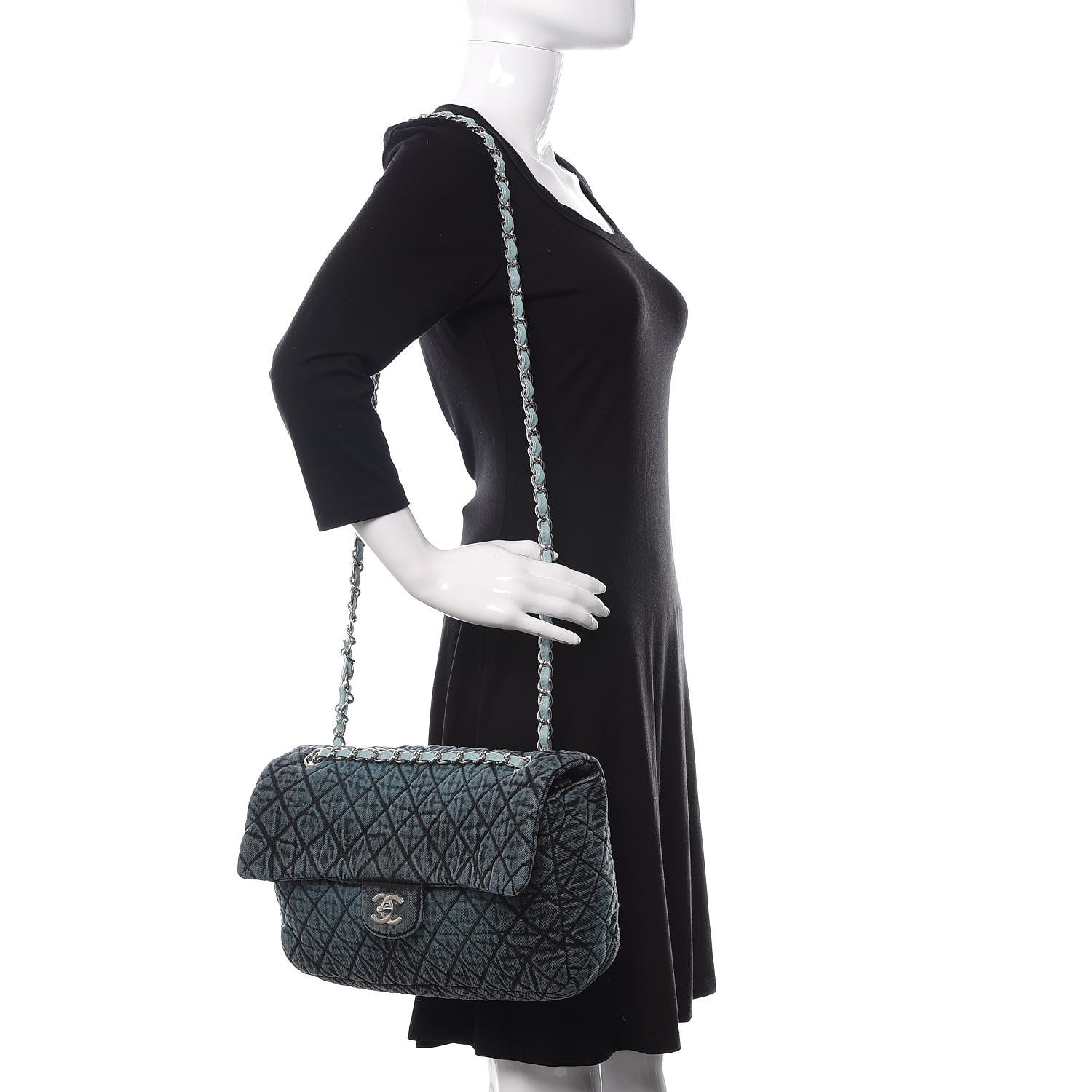 Chanel Denim Quilted Denimpression Flap Green Blue 2 of 10