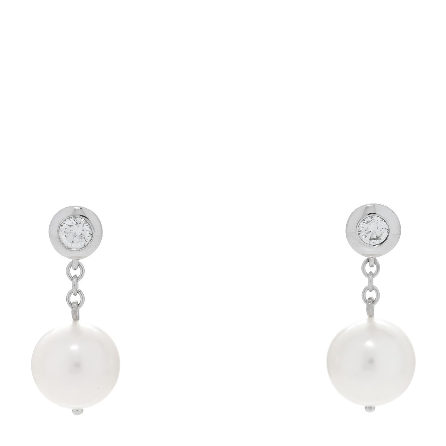 18K White Gold Diamond Pearl 7.5-8mm Classic Drop Earrings