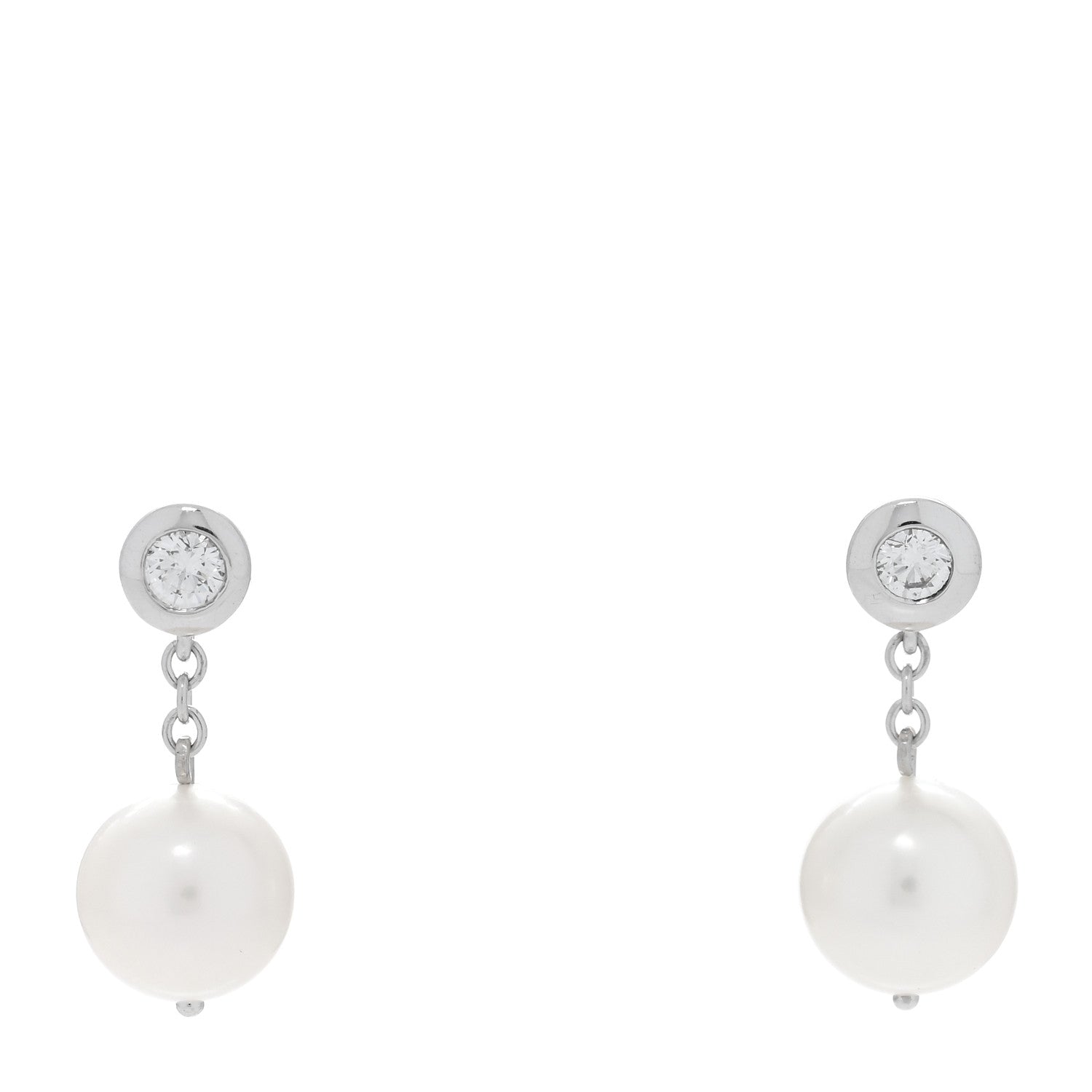 Mikimoto 18K White Gold Diamond Pearl 7.5-8mm Classic Drop Earrings 1 of 5