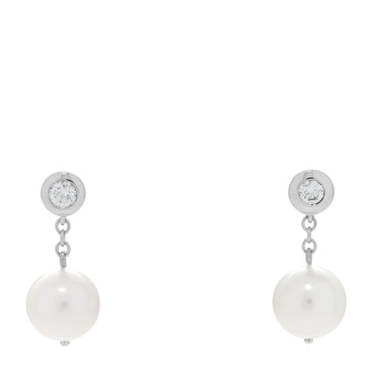 Mikimoto 18K White Gold Diamond Pearl 7.5-8mm Classic Drop Earrings 1 of 5