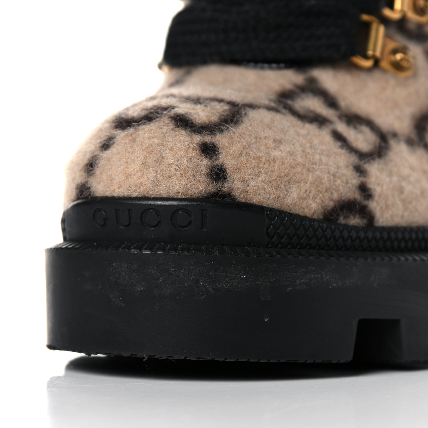 Gucci Covered Wool GG Monogram Womens Lace Up Combat Ankle Boots 35.5 Beige Ebony Black 11 of 14