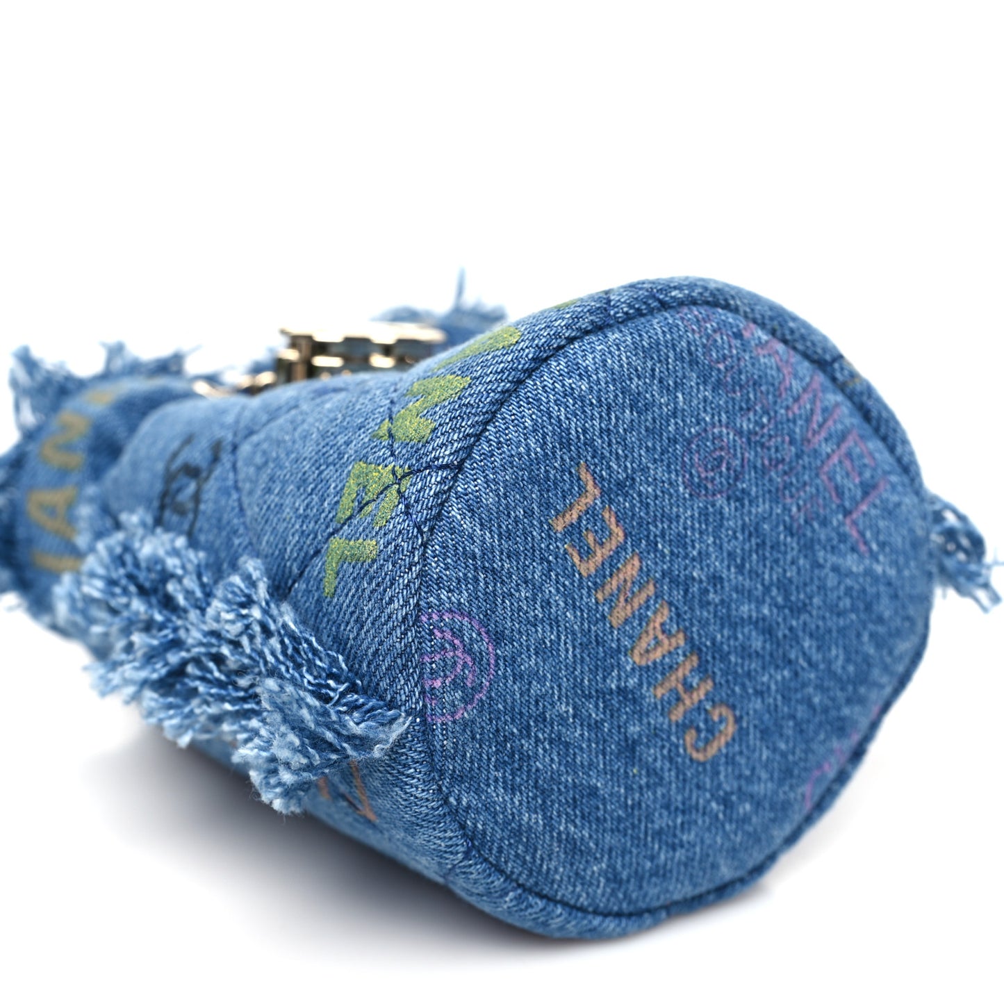 Denim Quilted Mood Mini Bucket With Chain Blue Multicolor