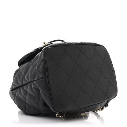 Chanel Lambskin Quilted Double Pocket Drawstring Backpack Black 4 of 10