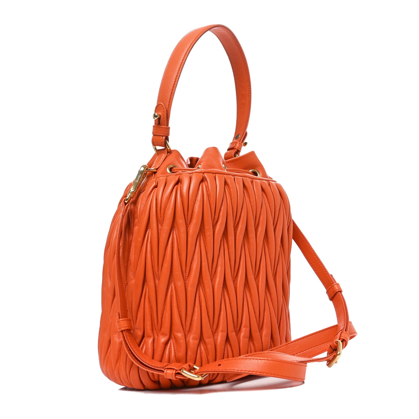 Nappa Matelasse Small Bucket Bag Papaya