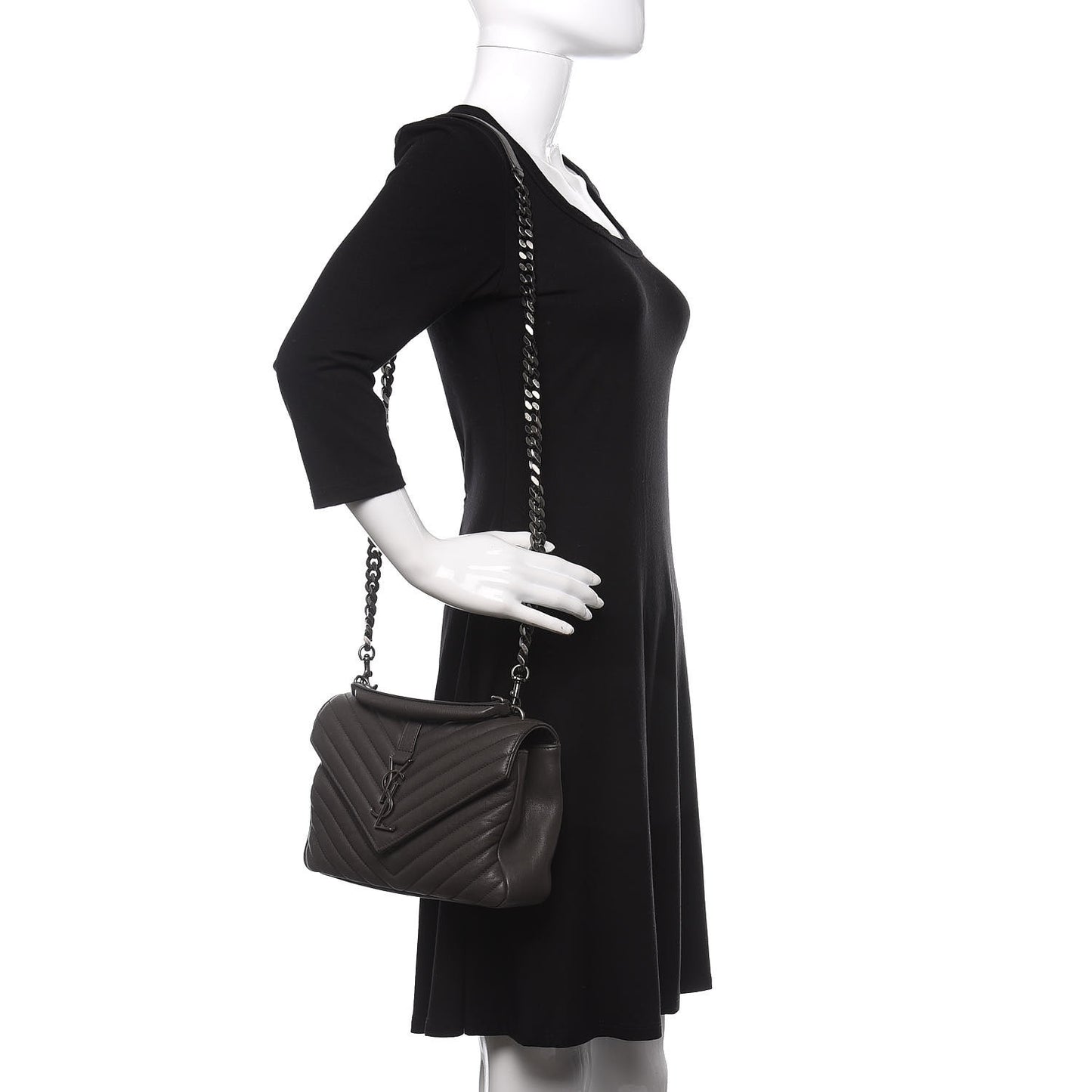 Sheepskin Matelasse Chevron Monogram Medium College Bag Asphalt