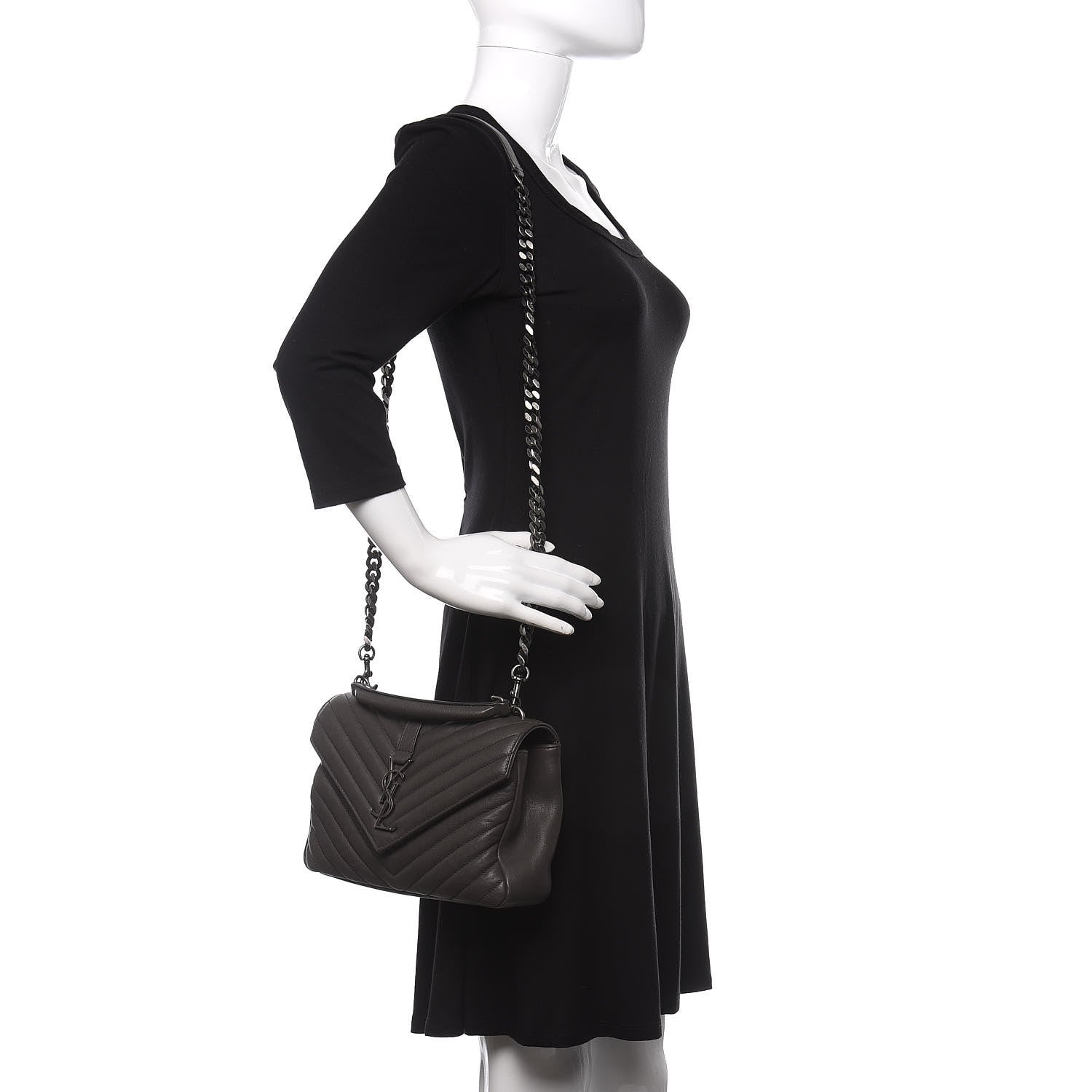 Saint Laurent Sheepskin Matelasse Chevron Monogram Medium College Bag Asphalt 3 of 11