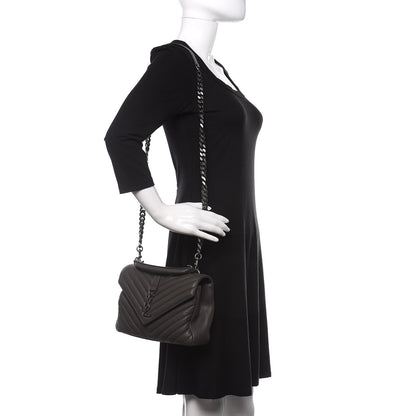Saint Laurent Sheepskin Matelasse Chevron Monogram Medium College Bag Asphalt 3 of 11