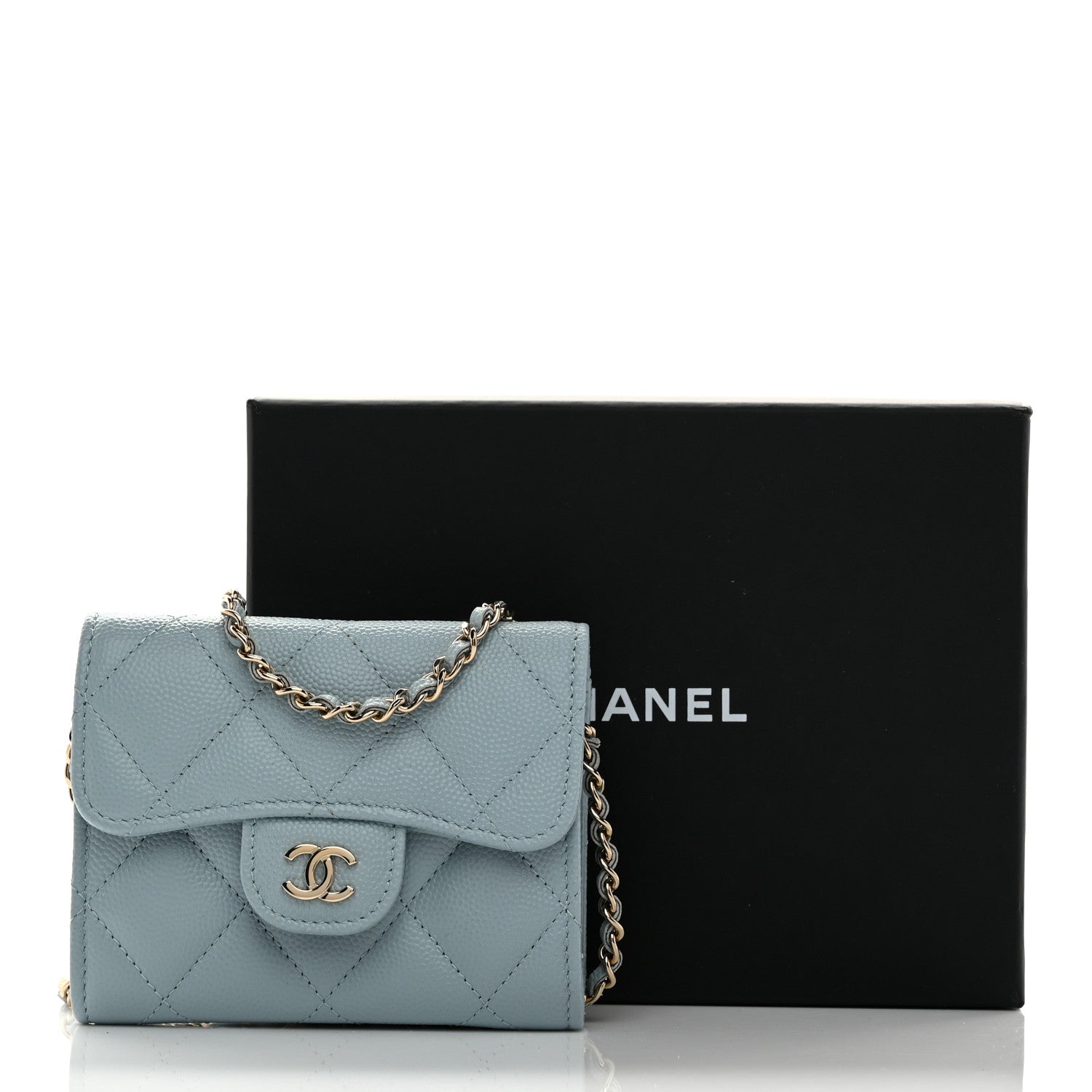 Chanel Caviar Quilted Flap Card Holder On Chain Light Blue 11 of 11
