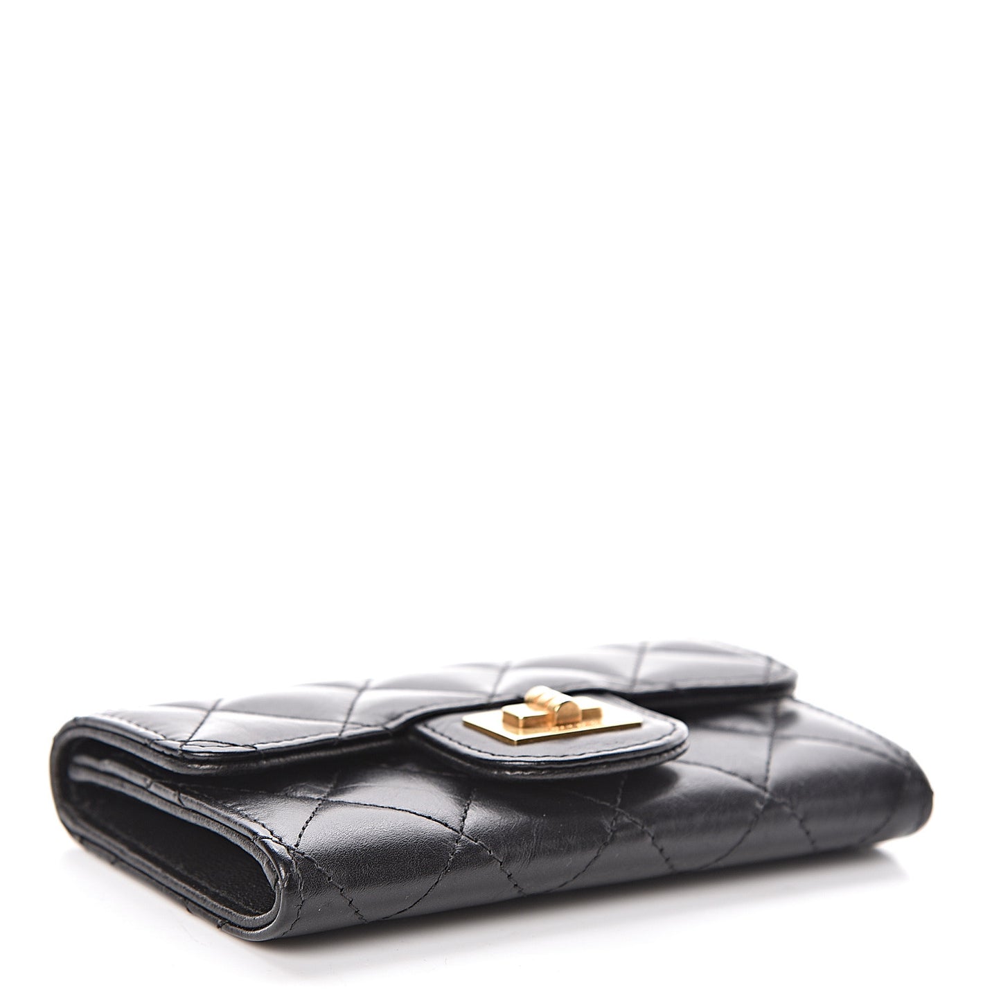 Aged Calfskin Quilted Reissue Flap Card Holder Black