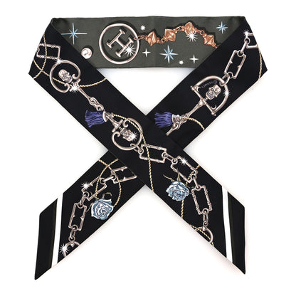 Hermes Silk C'est la Fete Twilly Kaki Fonce White Black 1 of 4