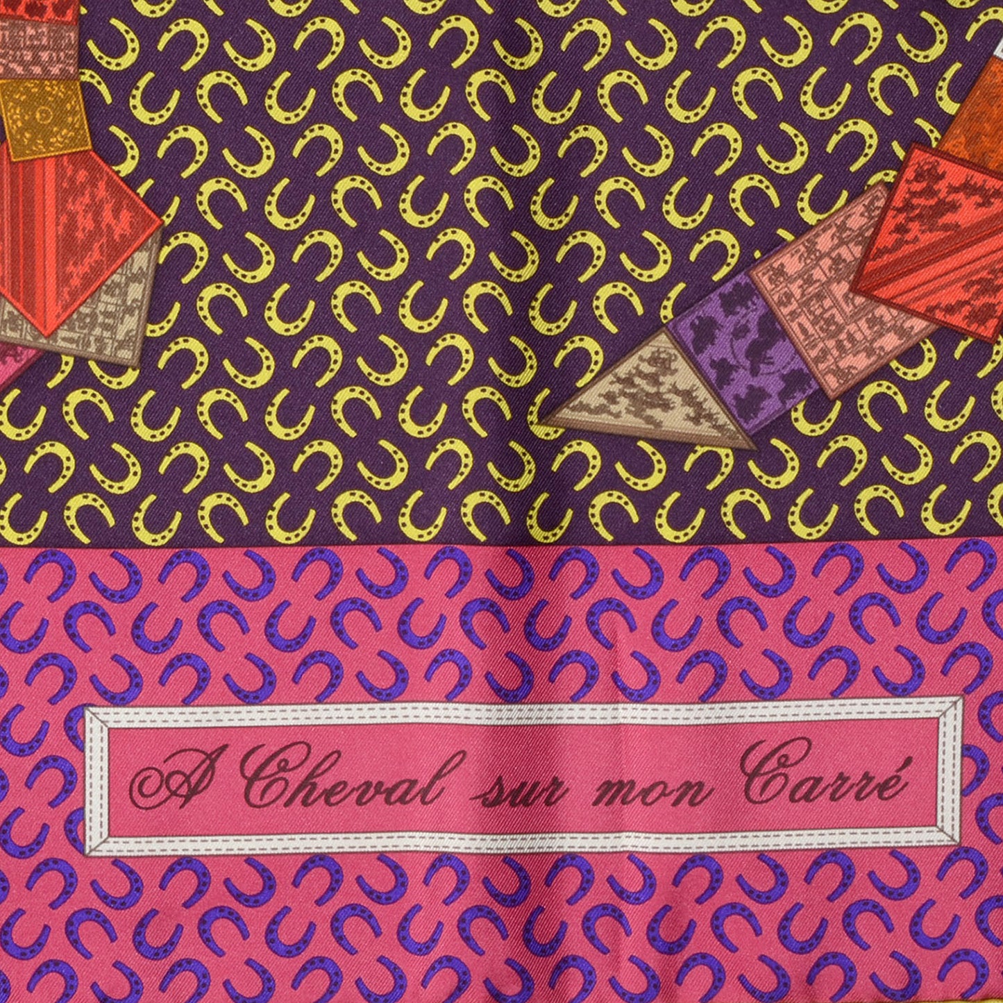 Silk A Cheval Sur Mon Carre Scarf 90 Aubergine Framboise Jaune