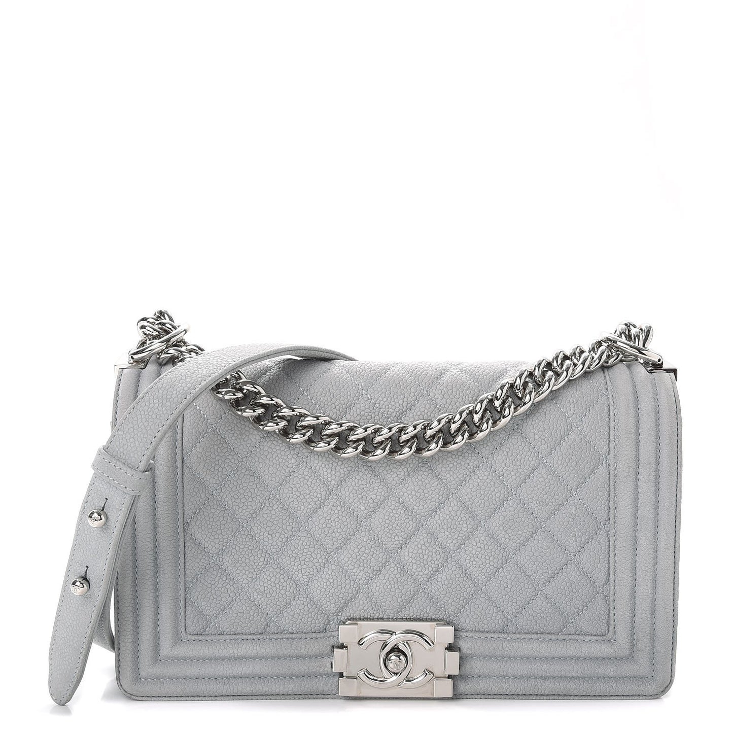 Iridescent Caviar Quilted Medium Boy Flap Light Grey