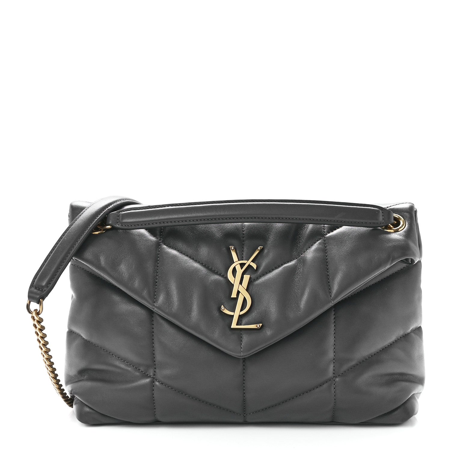 Saint Laurent Lambskin Quilted Small Loulou Puffer Monogram Chain Satchel Storm 1 of 12