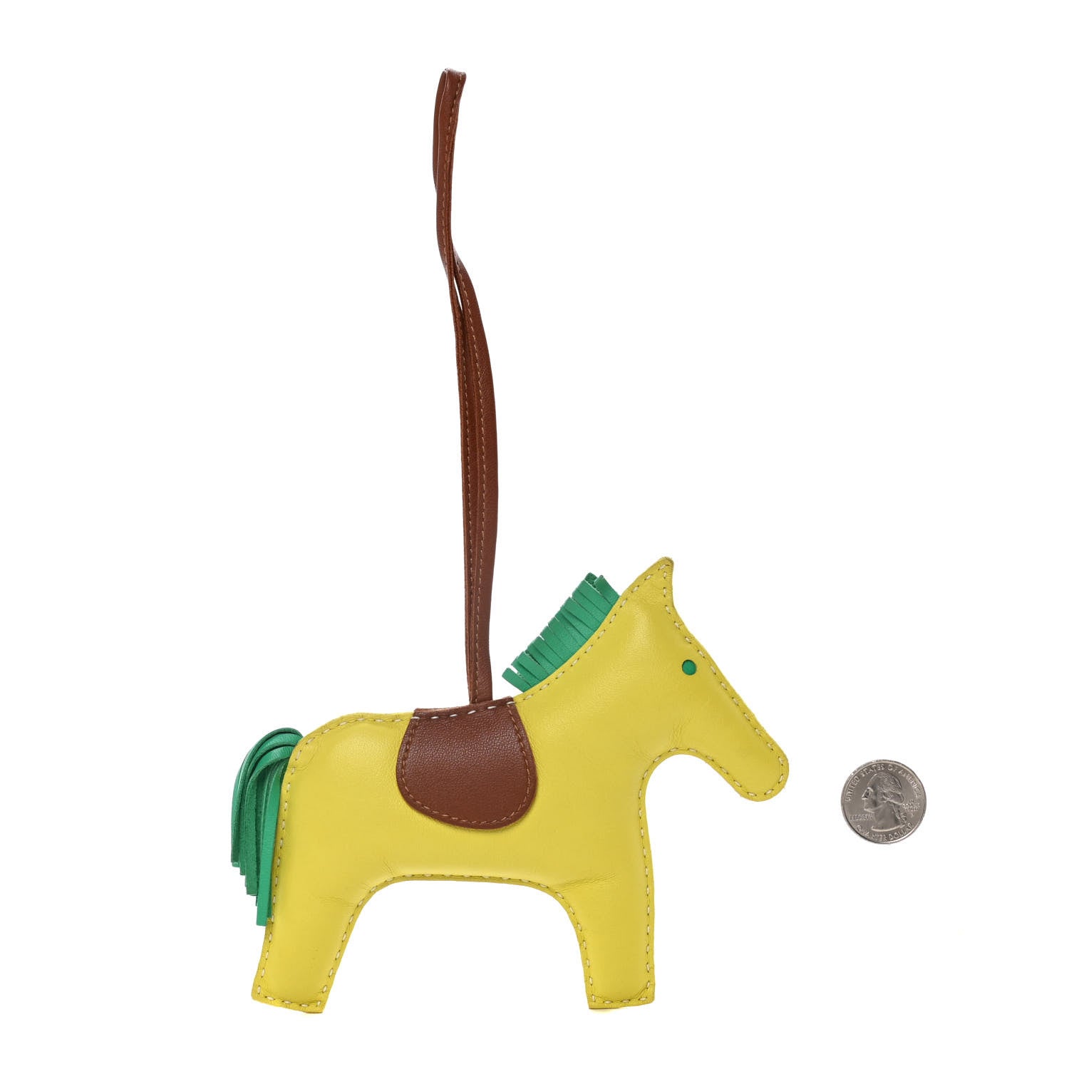 Hermes Milo Lambskin Grigri Rodeo Horse Bag Charm GM Lime Menthe Fauve 2 of 8