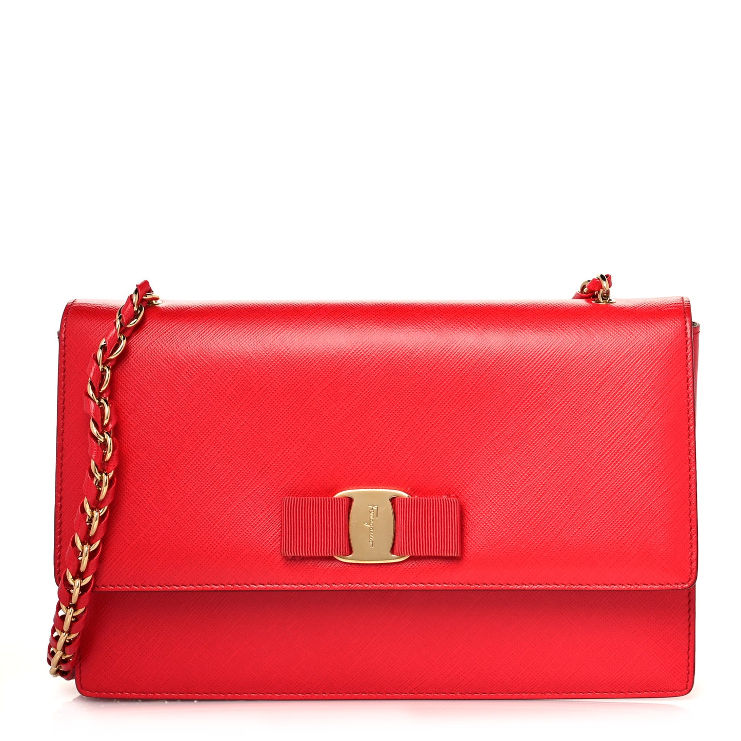 Calfskin Vara Rainbow Wallet On Chain Red