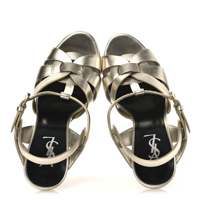 Saint Laurent Veau Laminato Tribute 105 Platform Sandals 40.5 Platino 2 of 13