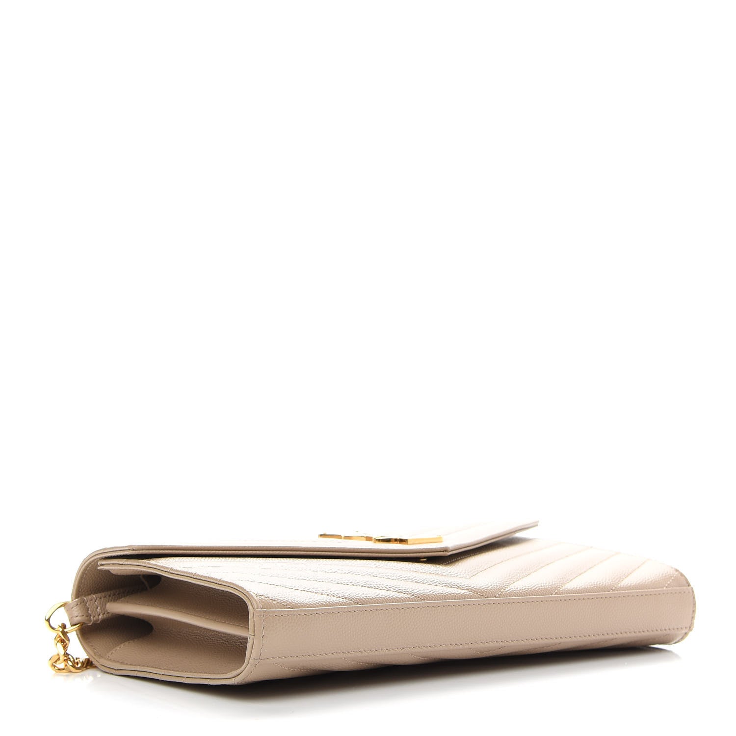 Saint Laurent Grain De Poudre Matelasse Chevron Monogram Chain Wallet Nude Powder 4 of 9