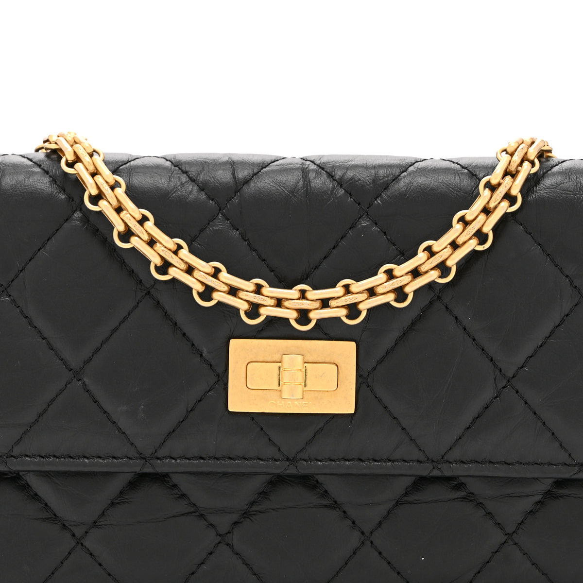 Aged Calfskin Quilted Reissue Flap Phone Holder With Chain Black