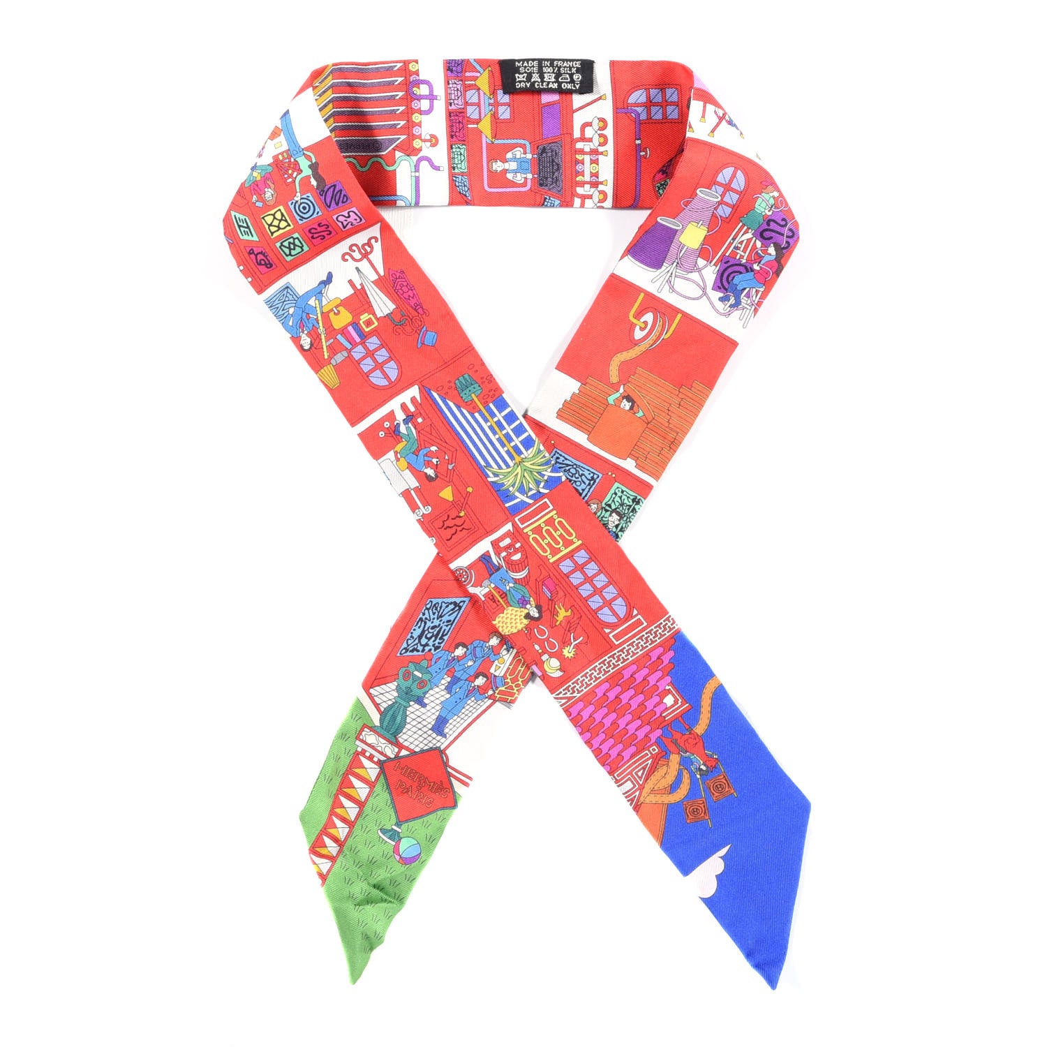 Hermes Silk La Maizeon De Carres Twilly Rouge Vif Bleu Vif Vert 1 of 4