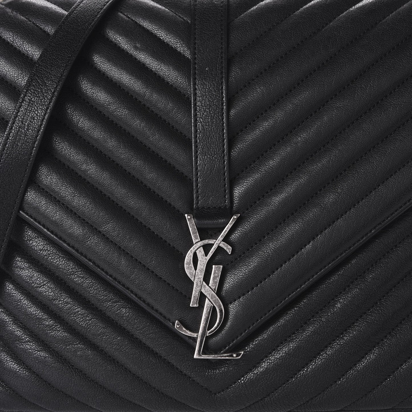 Sheepskin Matelasse Chevron Monogram Large College Satchel Black