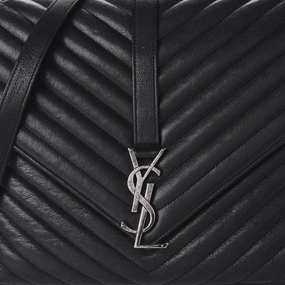 Saint Laurent Sheepskin Matelasse Chevron Monogram Large College Satchel Black 9 of 9