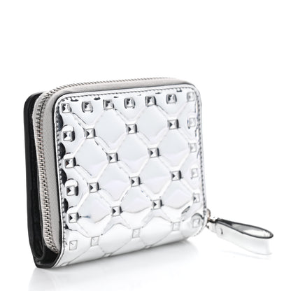 Valentino Garavani Metallic Patent Rockstud Spike Compact Zip Around Wallet Silver 3 of 7