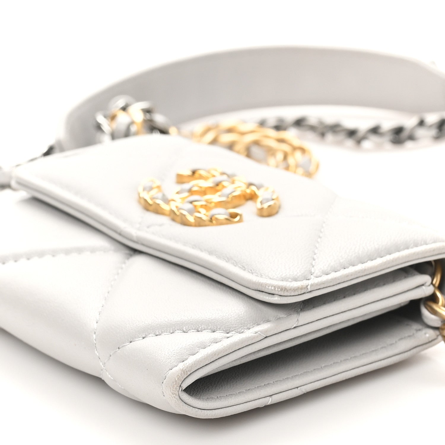 Chanel Lambskin Quilted Chanel 19 Flap Coin Purse With Chain Grey 11 of 11