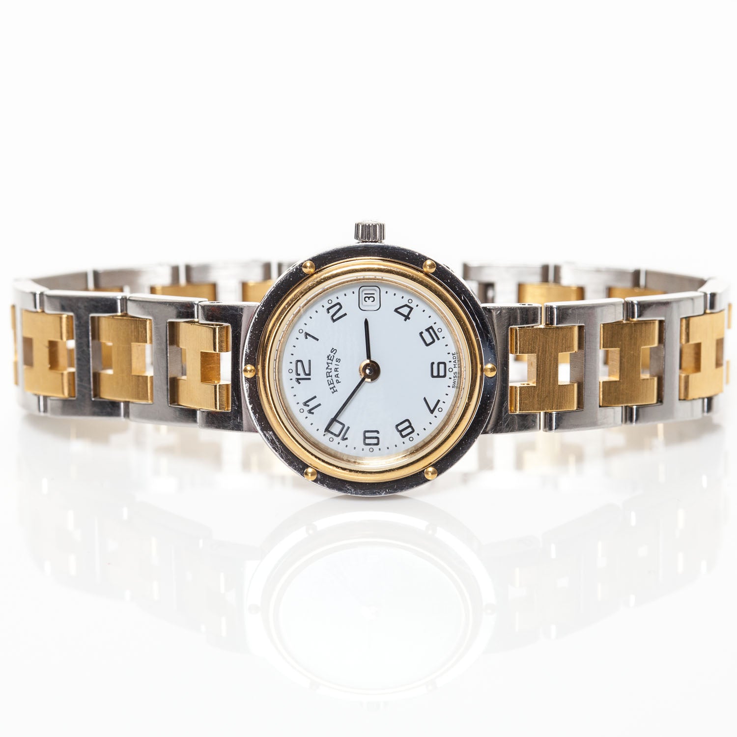 Hermes Stainless Steel 24mm Clipper Quartz Watch Gold 1 of 6