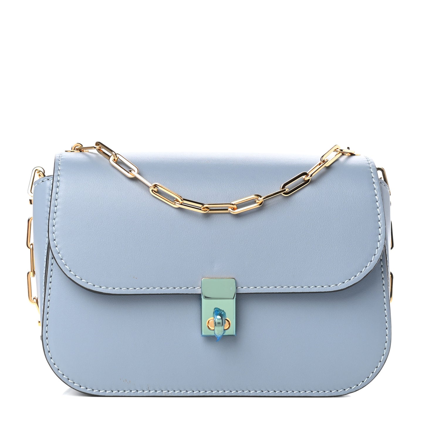 Vitello Chain Flap Bag Aqua