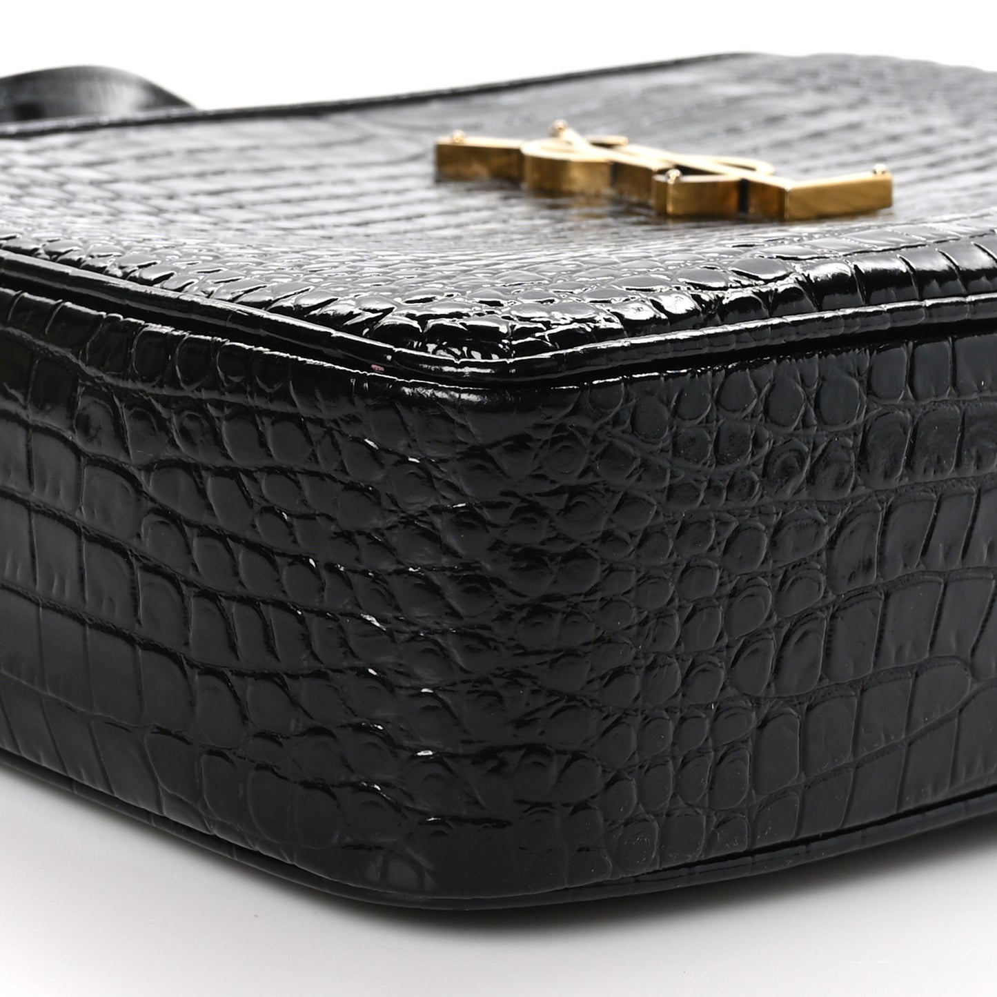 Patent Calfskin Crocodile Embossed Monogram Lou Camera Bag Black