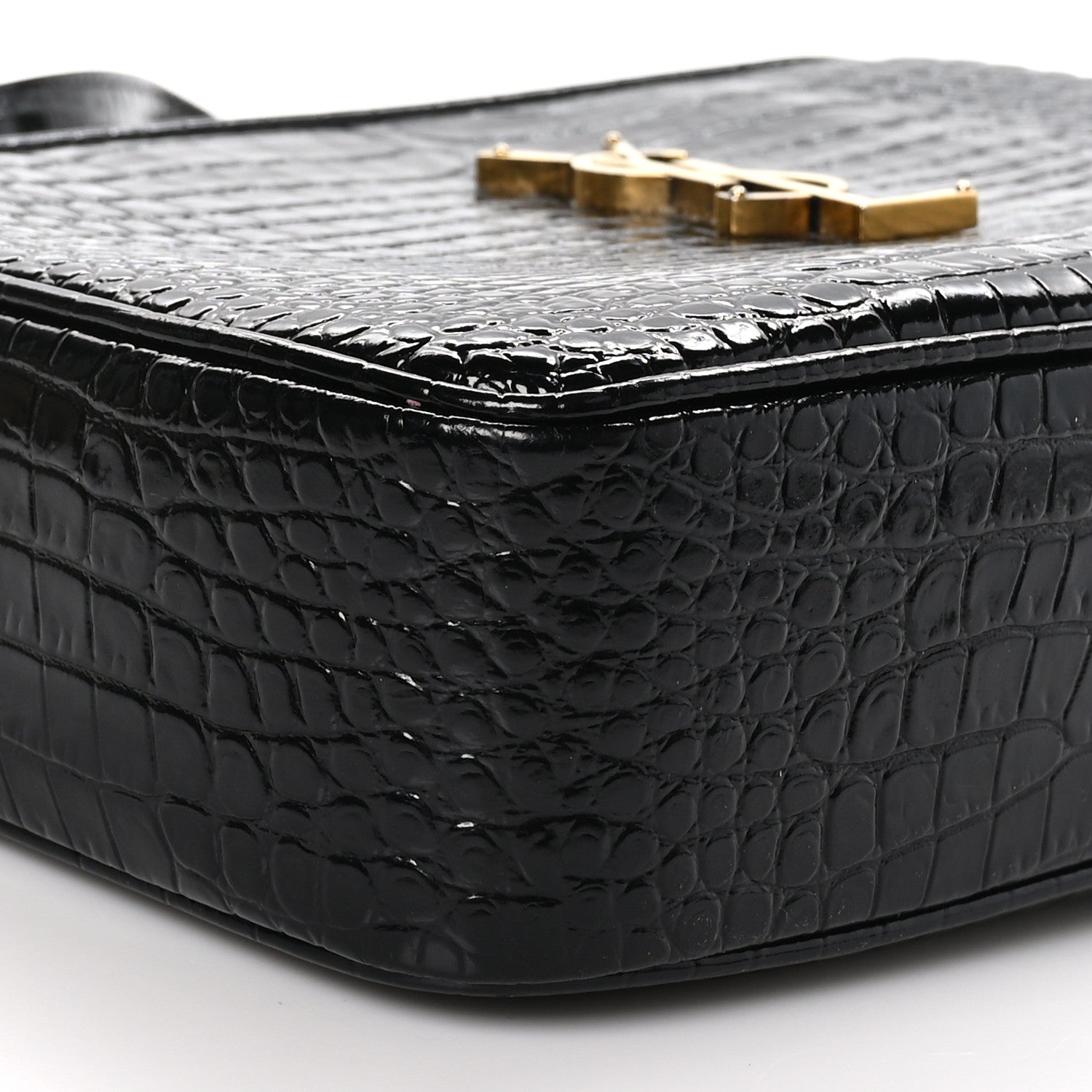 Saint Laurent Patent Calfskin Crocodile Embossed Monogram Lou Camera Bag Black 9 of 11