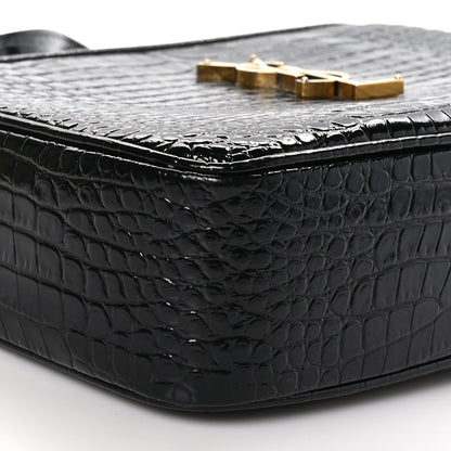 Saint Laurent Patent Calfskin Crocodile Embossed Monogram Lou Camera Bag Black 9 of 11