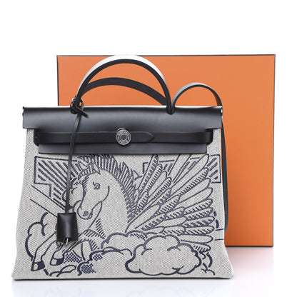 Hermes Vache Hunter Toile Pegase Pop Herbag Zip Retourne 31 PM Bleu Indigo 14 of 14