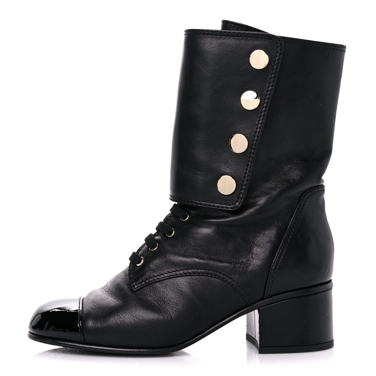 Chanel Calfskin Patent Cap Toe Boots 38.5 Black 1 of 14