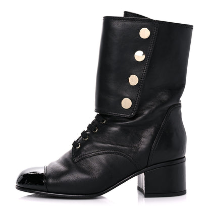 Chanel Calfskin Patent Cap Toe Boots 38.5 Black 1 of 14