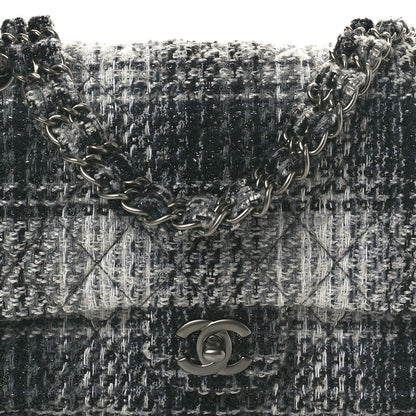 Chanel Tweed Quilted Medium Double Flap Black Grey 8 of 11