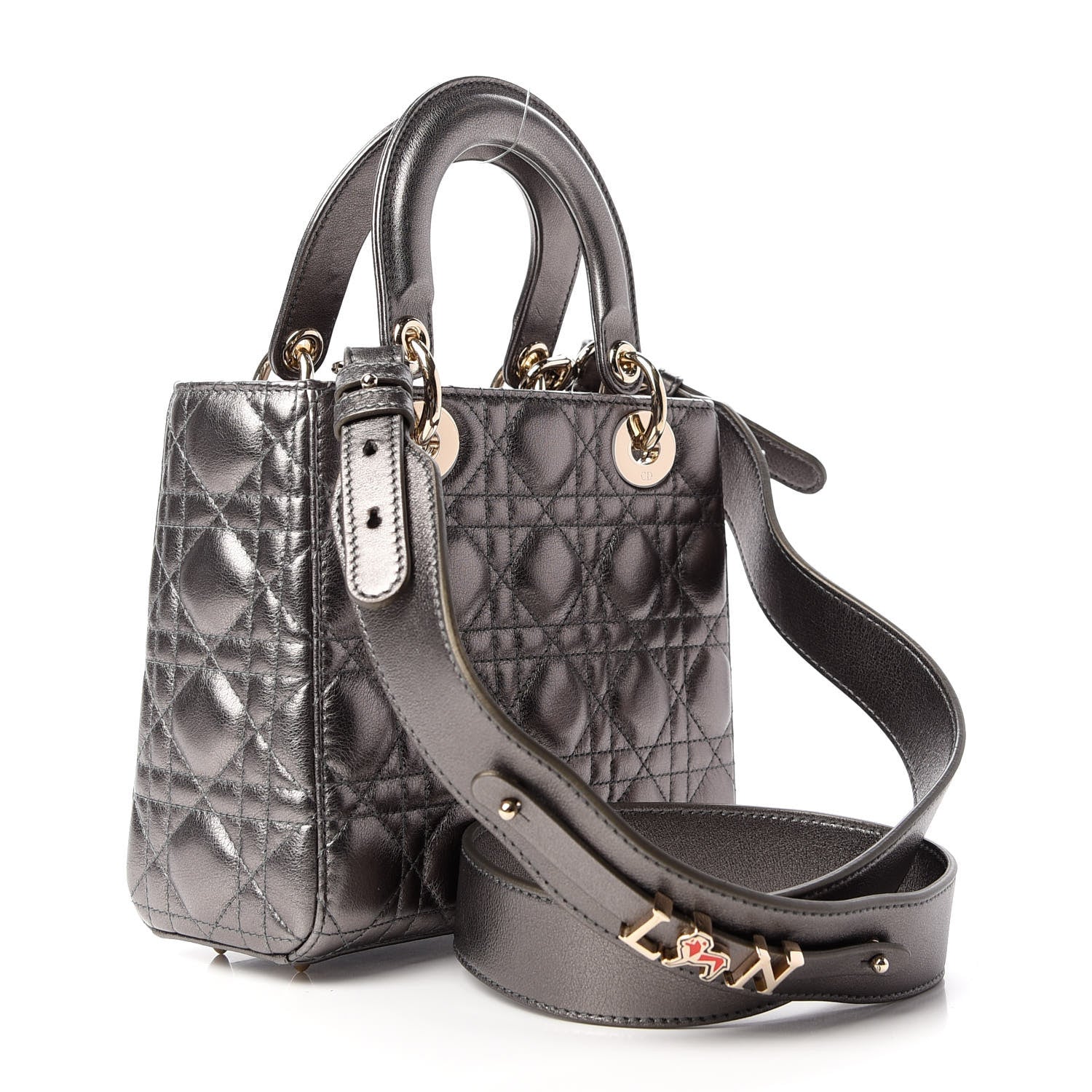 Christian Dior Metallic Grained Calfskin Cannage My ABCDior Lady Dior Gunmetal 3 of 9