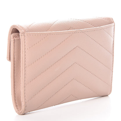 Saint Laurent Grain De Poudre Matelasse Chevron Small Monogram Envelope Wallet Pale Blush 3 of 9