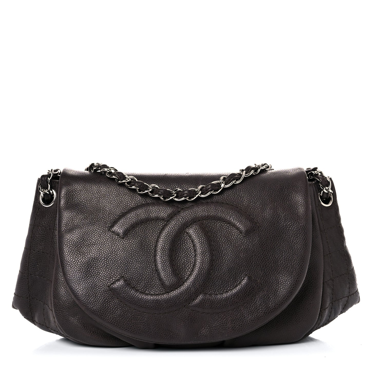 Caviar Half Moon Large Flap Dark Brown