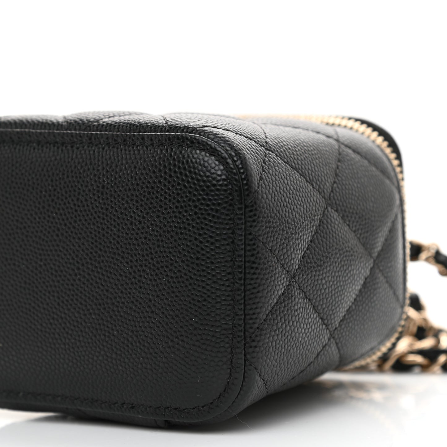 Caviar Quilted Mini Vanity Case With Chain Black