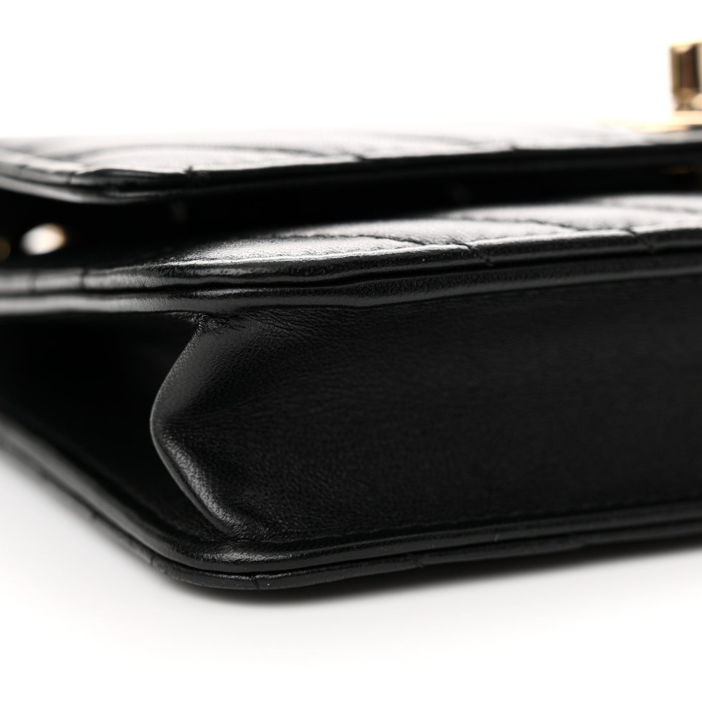 Lambskin Chevron Quilted Trendy CC Wallet On Chain WOC Black