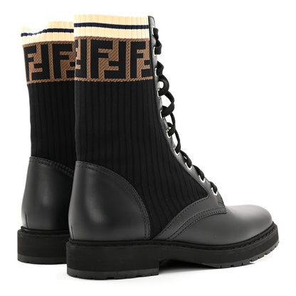 Fendi Calfskin Stretch Fabric Rockoko Biker Boots 38.5 Tobacco Black Marino 4 of 8