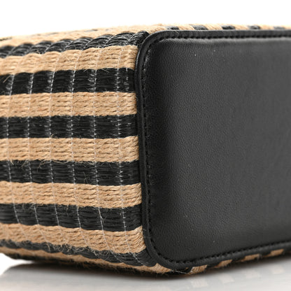 Chanel Raffia Jute Striped Small Vanity Case With Chain Black Beige 8 of 9