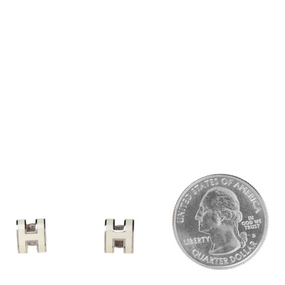 Hermes Palladium Lacquered Mini Pop H Earrings White 2 of 5