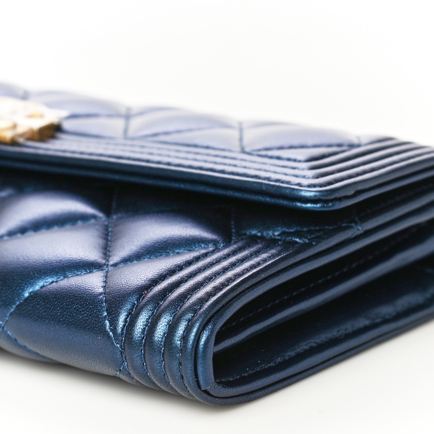 Chanel Metallic Lambskin Quilted Large Boy Gusset Flap Wallet Blue 11 of 19