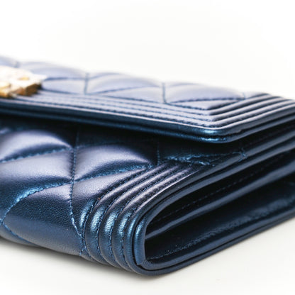 Chanel Metallic Lambskin Quilted Large Boy Gusset Flap Wallet Blue 11 of 19