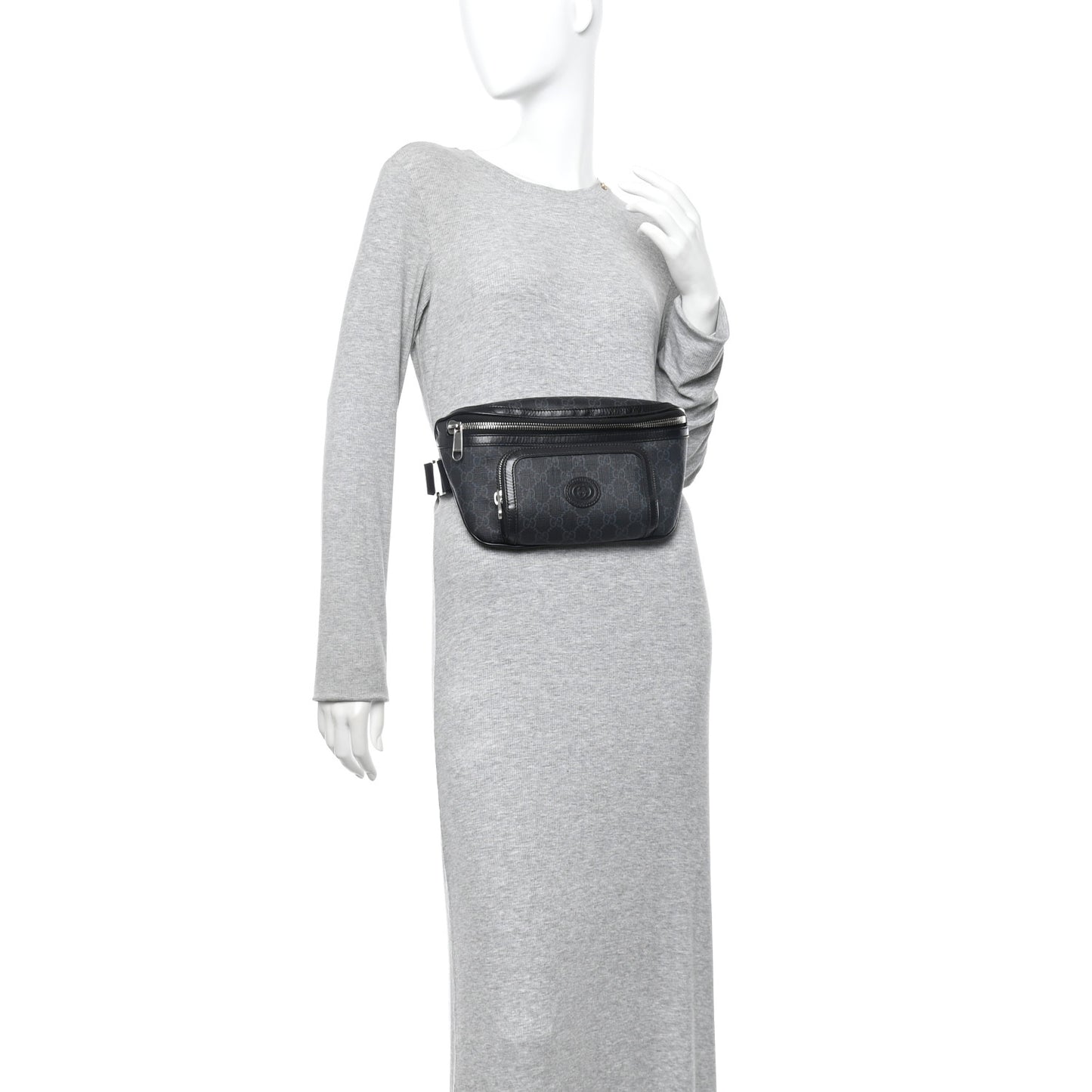 GG Supreme Monogram Textured Calfskin Retro Interlocking G Belt Bag Black