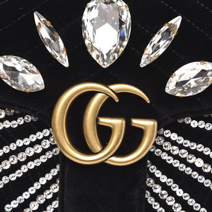 Gucci Velvet Matelasse Marquise Crystals Embroidered Small GG Marmont Shoulder Bag Black 10 of 12